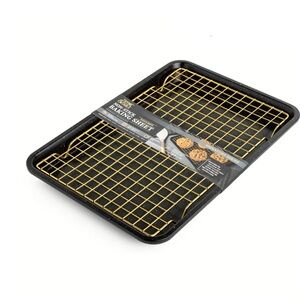Thyme & Table Non-Stick Rectangle Baking Sheet with Gold Cooling Rack - Black